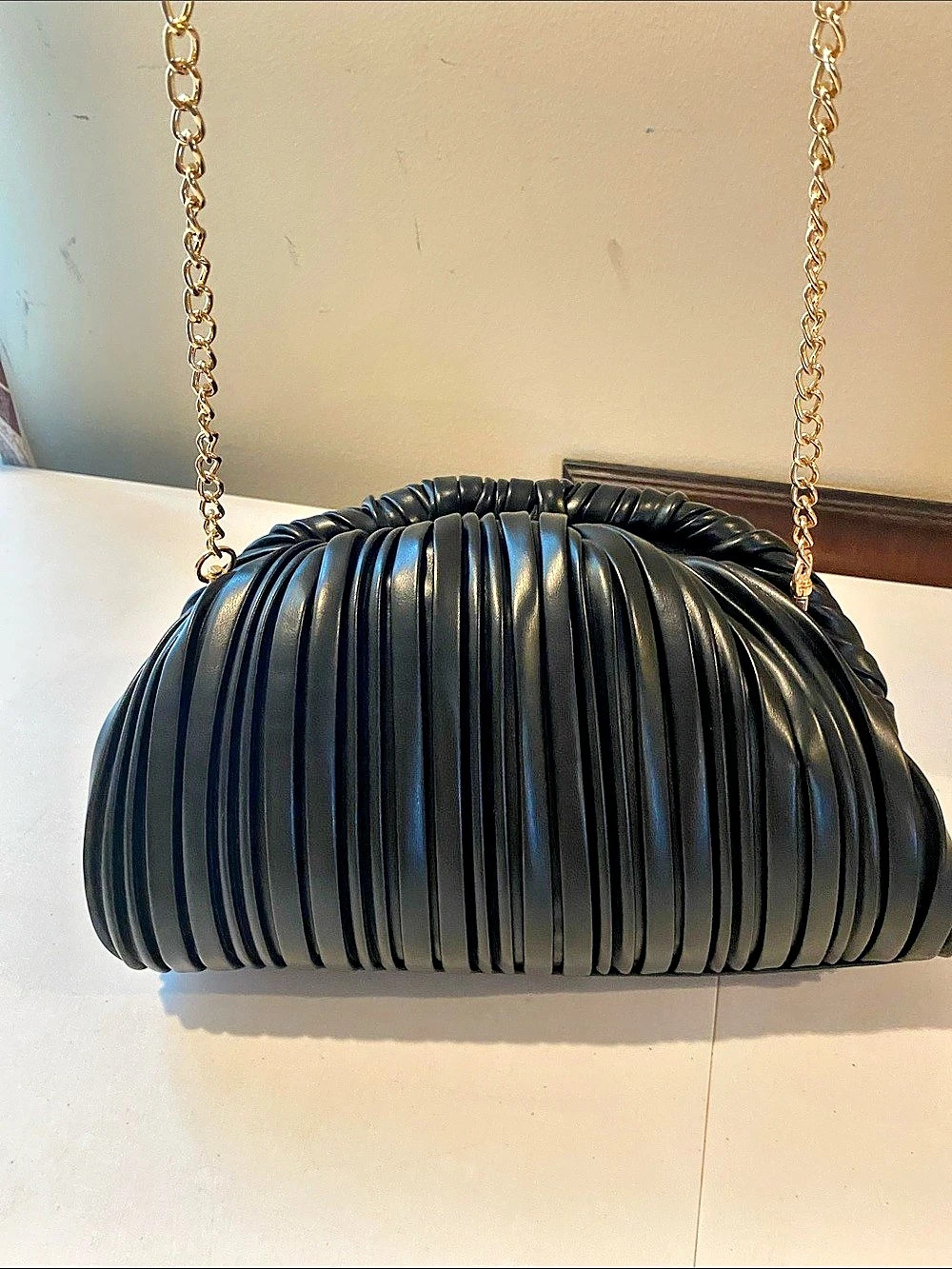 Pleated Shoulder Bag in Black NWOT